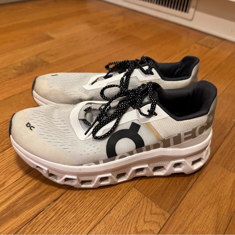 On Running Cloudmonsters Shoes in White and Black